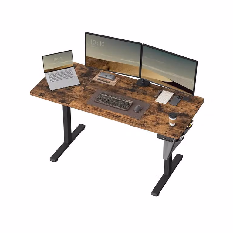 Scrivania Regolabile in Altezza Scrivania Elettrica per Lavoro in Piedi, Marrone Vintage + Nero Inchiostro / 60 x 140 x (72-120) cm (P x l x H)