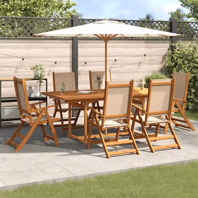 Set Pranzo da Giardino vidaXL in Legno di Acacia e Textilene, 7 Pezzi, Marrone e Beige