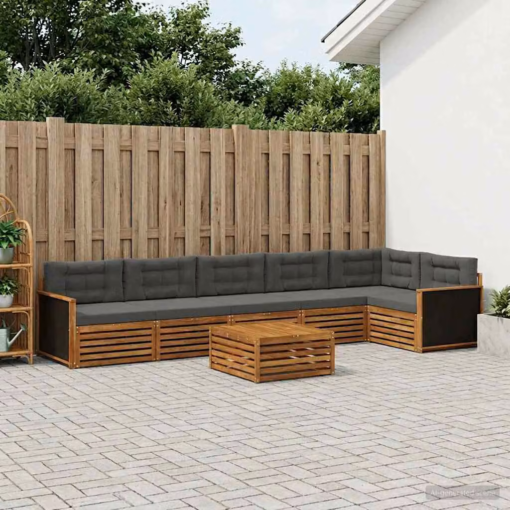 vidaXL Set di divani da esterno 7 pz in legno di acacia con cuscini beige e antracite