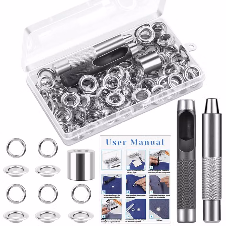 Set di attrezzi da 50 pezzi, con occhielli in metallo da 12 mm, per teloni e tessuti, kit di fissaggio