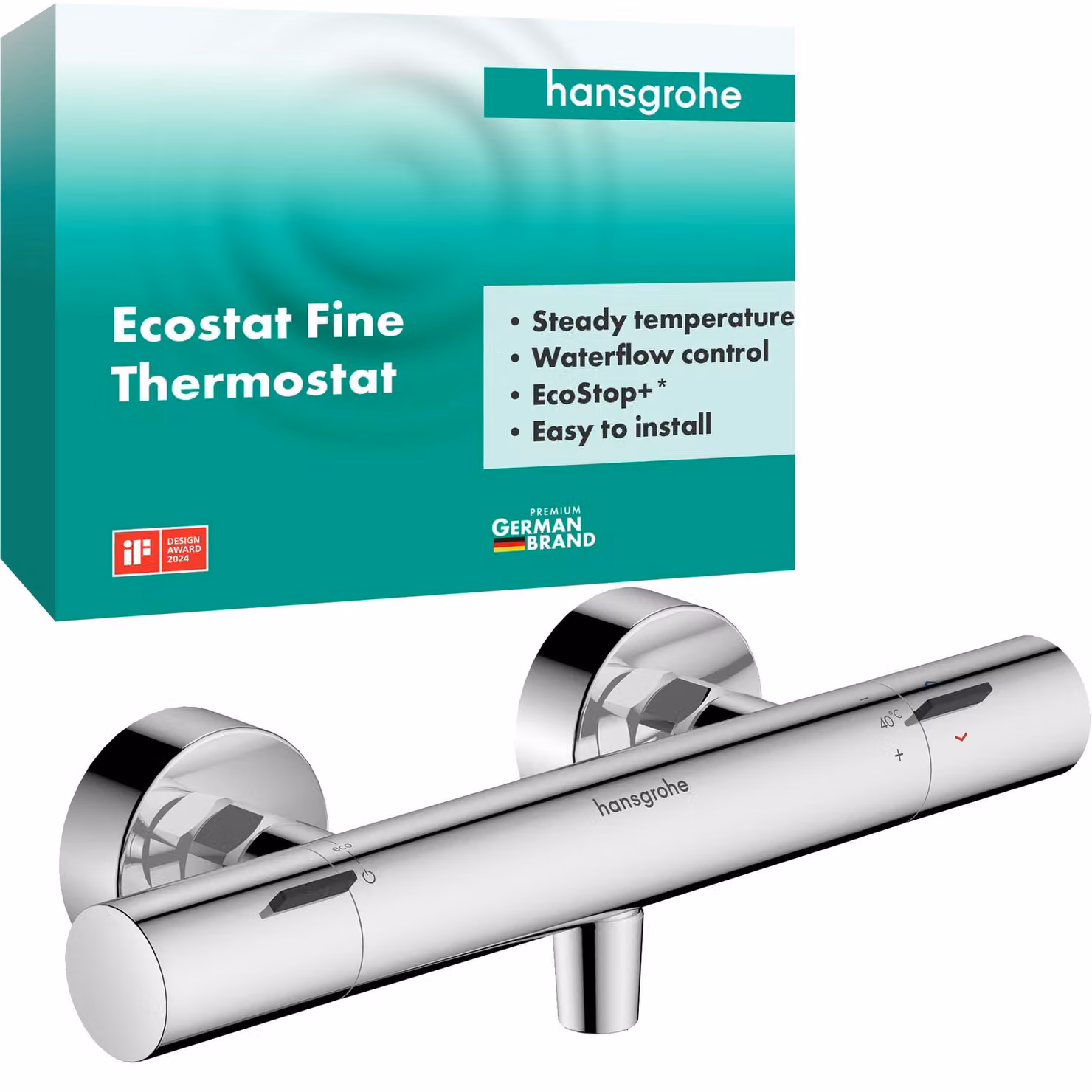 Termostato per doccia da incasso Ecostat Fine, cromo, con tecnologia EcoStop+ e sistema di sicurezza SafetyStop