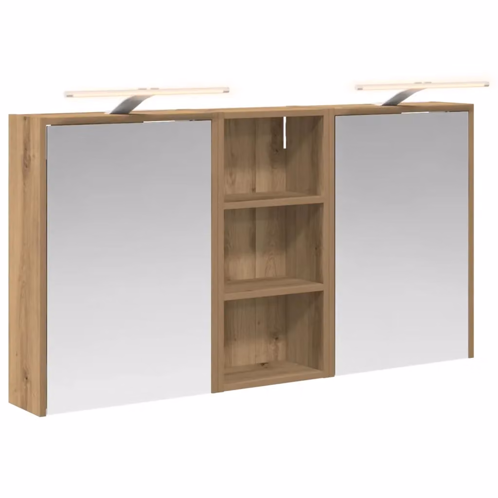 Set di 3 armadi da bagno vidaXL in legno marrone con specchio e illuminazione LED, L/P/H: 116 x 16 x 62,5 cm – 2