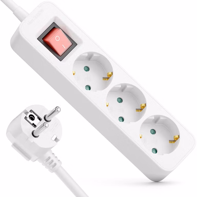Ciabatta multipresa con interruttore illuminato ON/OFF, cavo da 3,0 metri - Bianco