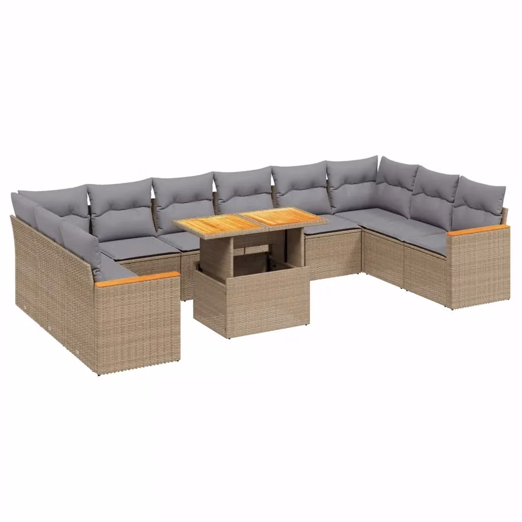 Set di divani da giardino vidaXL in polyrattan beige con cuscini, tavolo e sedute a forma di L per esterno – 2