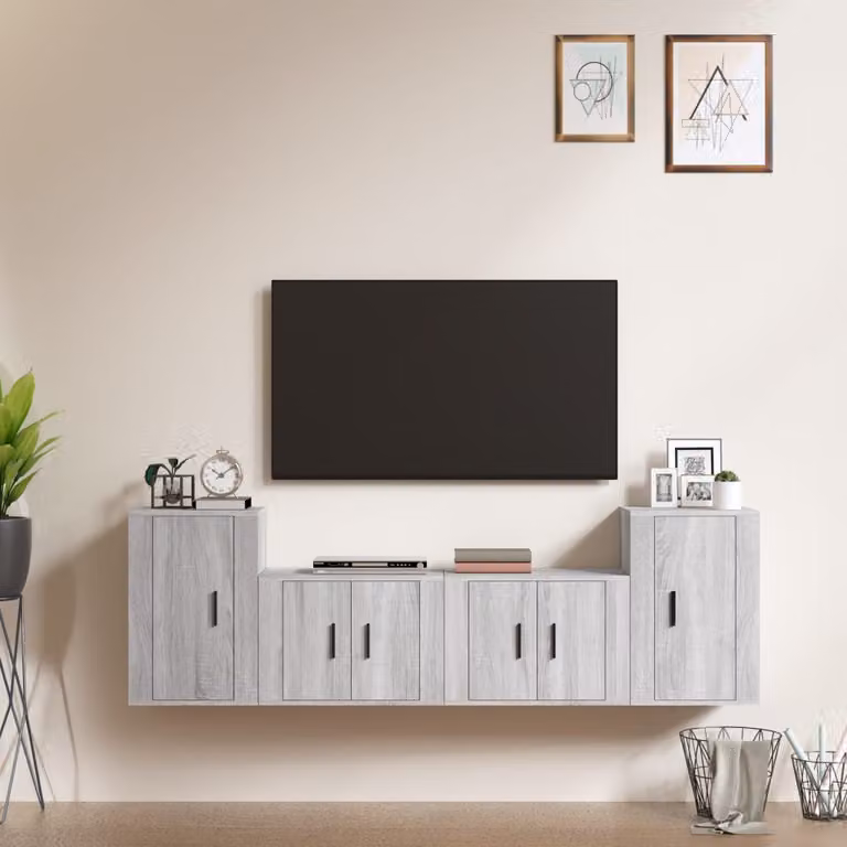 Set di mobili porta TV da 4 pezzi vidaXL in legno e MDF, colore grigio opaco, ideale per il tuo soggiorno