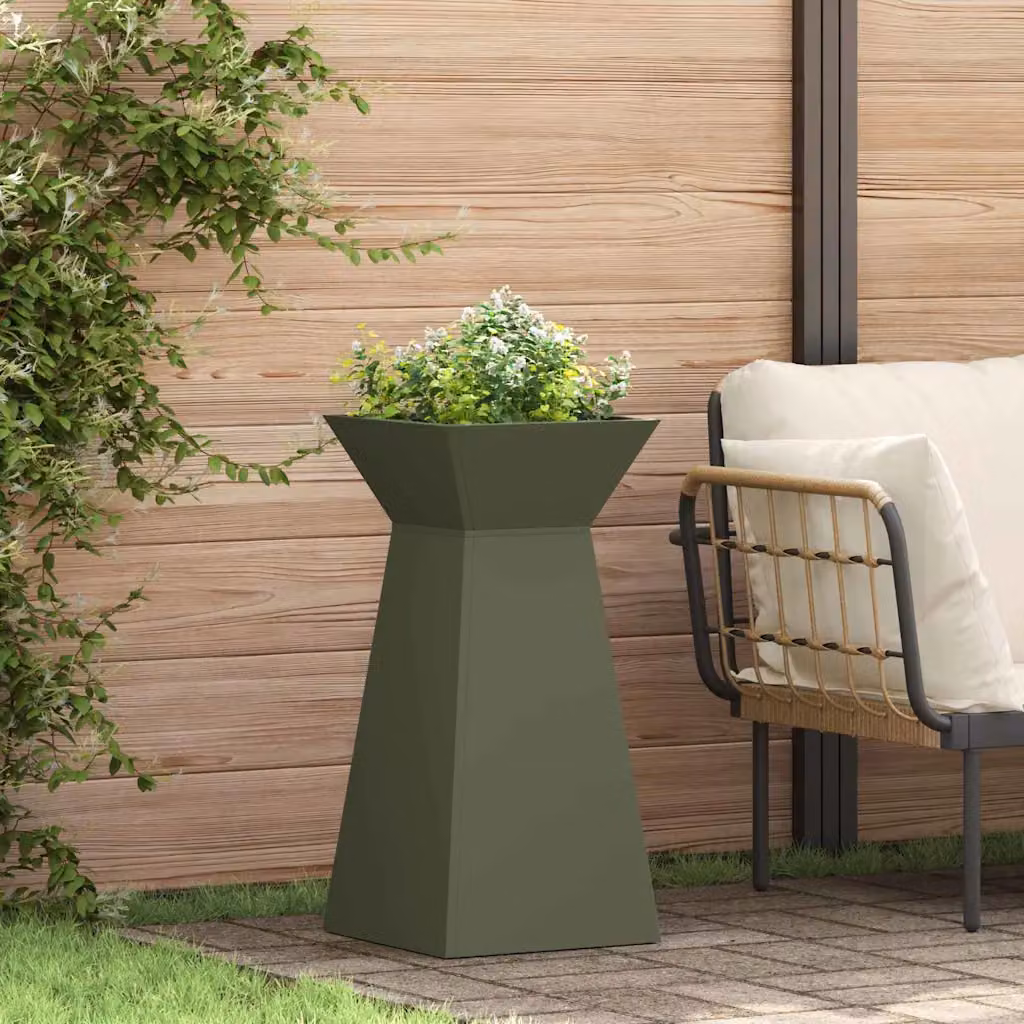 Set di 2 vasi a pilastro moderni vidaXL in metallo verde, L/P/H: 35 x 35 x 73 cm
