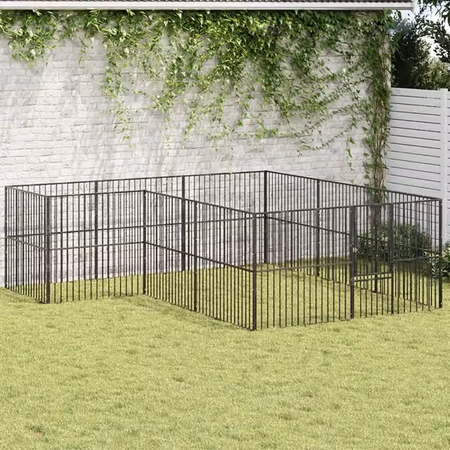 Box per cani VIDAXL in acciaio zincato nero opaco con 12 pannelli