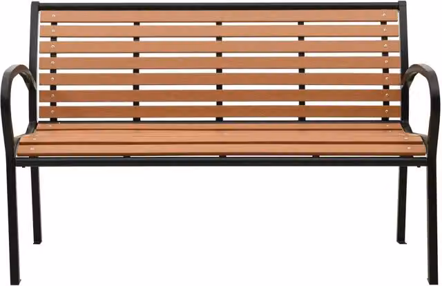 Panchina da Giardino | Panca da Giardino Nera e Marrone 116 cm Acciaio e WPC