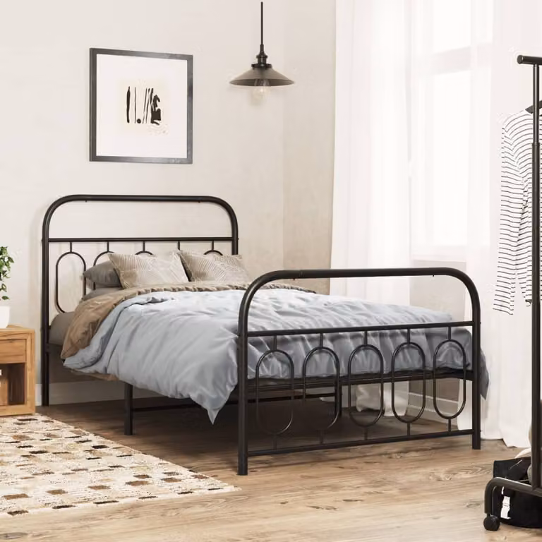vidaXL Giroletto con Testiera e Pediera in Metallo Nero L: 107 cm, P: 203 cm