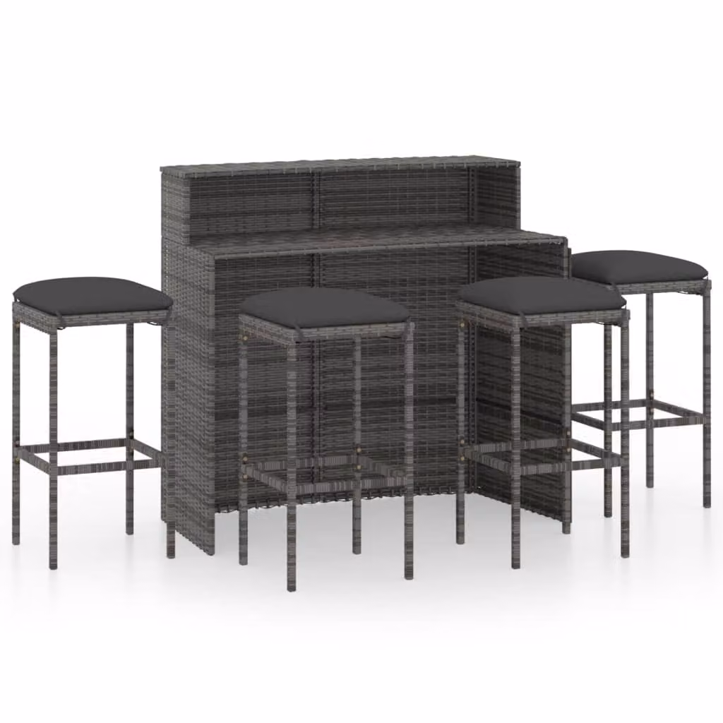 Set Bar da Giardino 5 pz con Cuscini Grigio