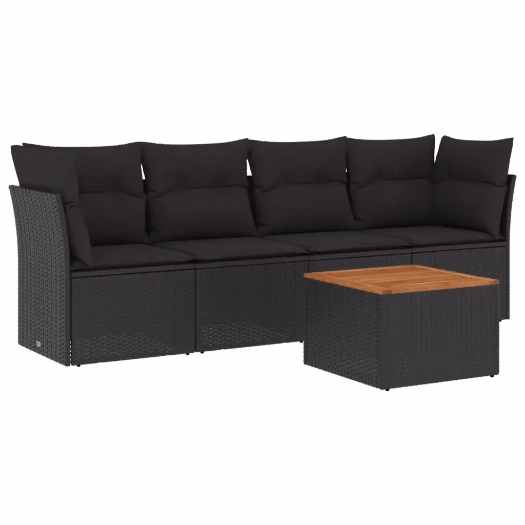 Set Divani da Giardino vidaXL 5 pz a Forma a L con Tavolino, Polyrattan e Acciaio, Colore Marrone e Nero – 2