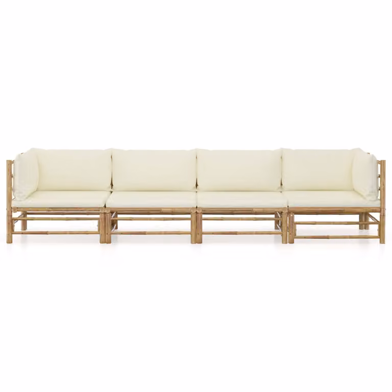 set di 4 pezzi per salotto da giardino con cuscini in bambù bianco crema