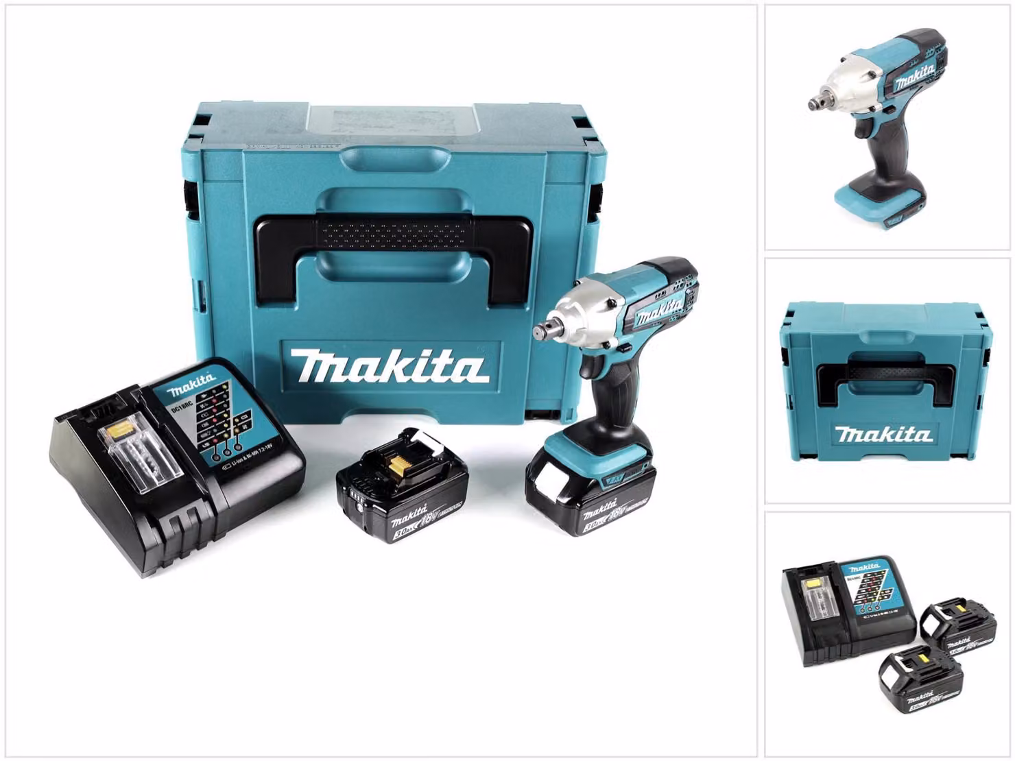 Makita DTW 190 RFJ 18V Avvitatore ad impulsi a batteria in valigetta Makpac + 2x Batterie BL 1830 3,0 Ah + Caricatore rapido DC 18 RC