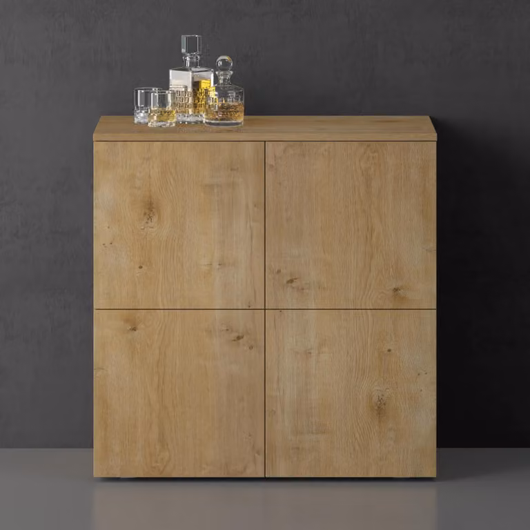 doporro Mobile Organizzatore Credenza Buffet in Legno con 4 Ante Push-to-Open e Soft-Close per Soggiorno, Sala da Pranzo o Ingresso, 76x36,4x76 cm Marrone chiaro Schrank04