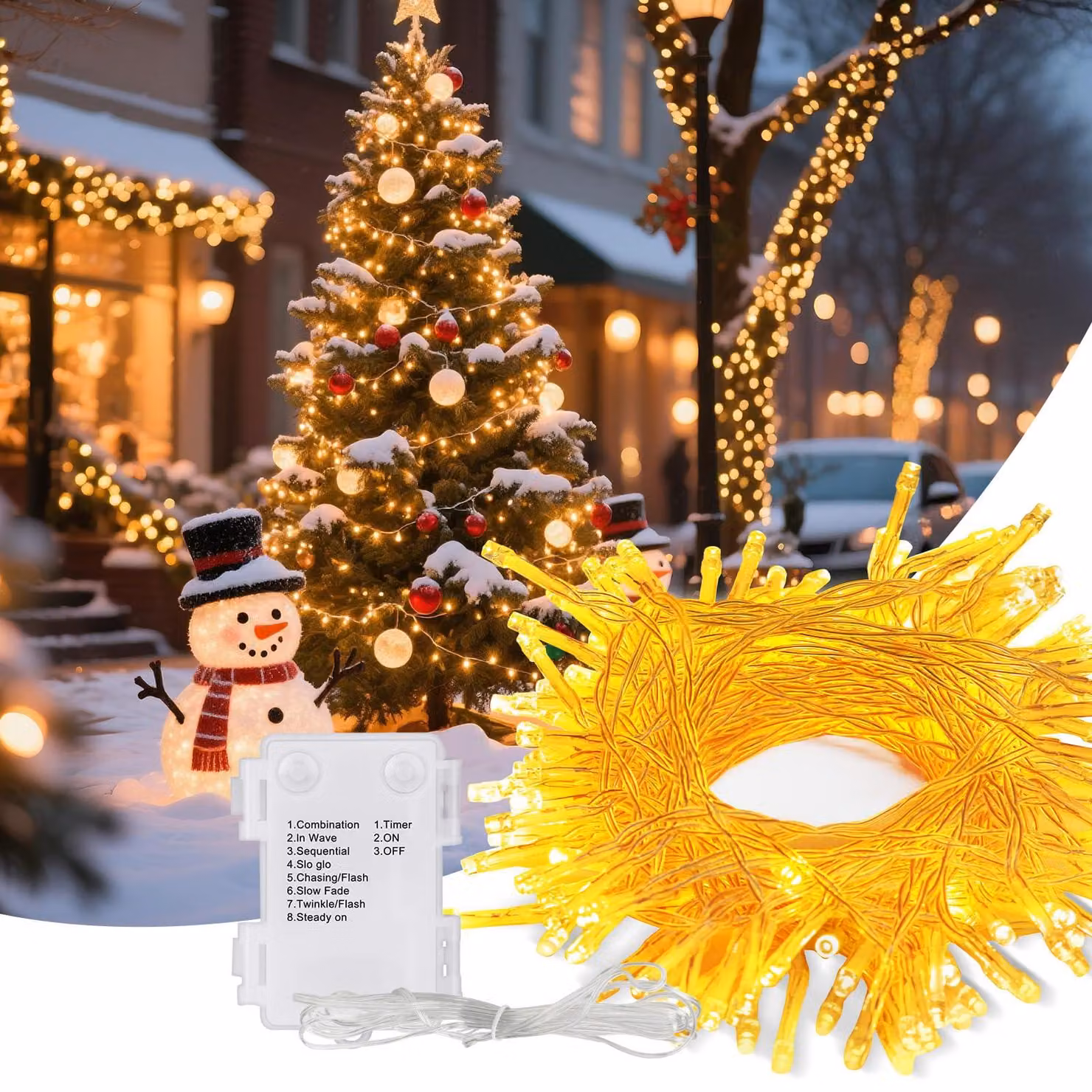Catena luminosa da 15 metri, con 130 LED, grado di protezione IP65, 8 modalità, timer, alimentazione a batteria