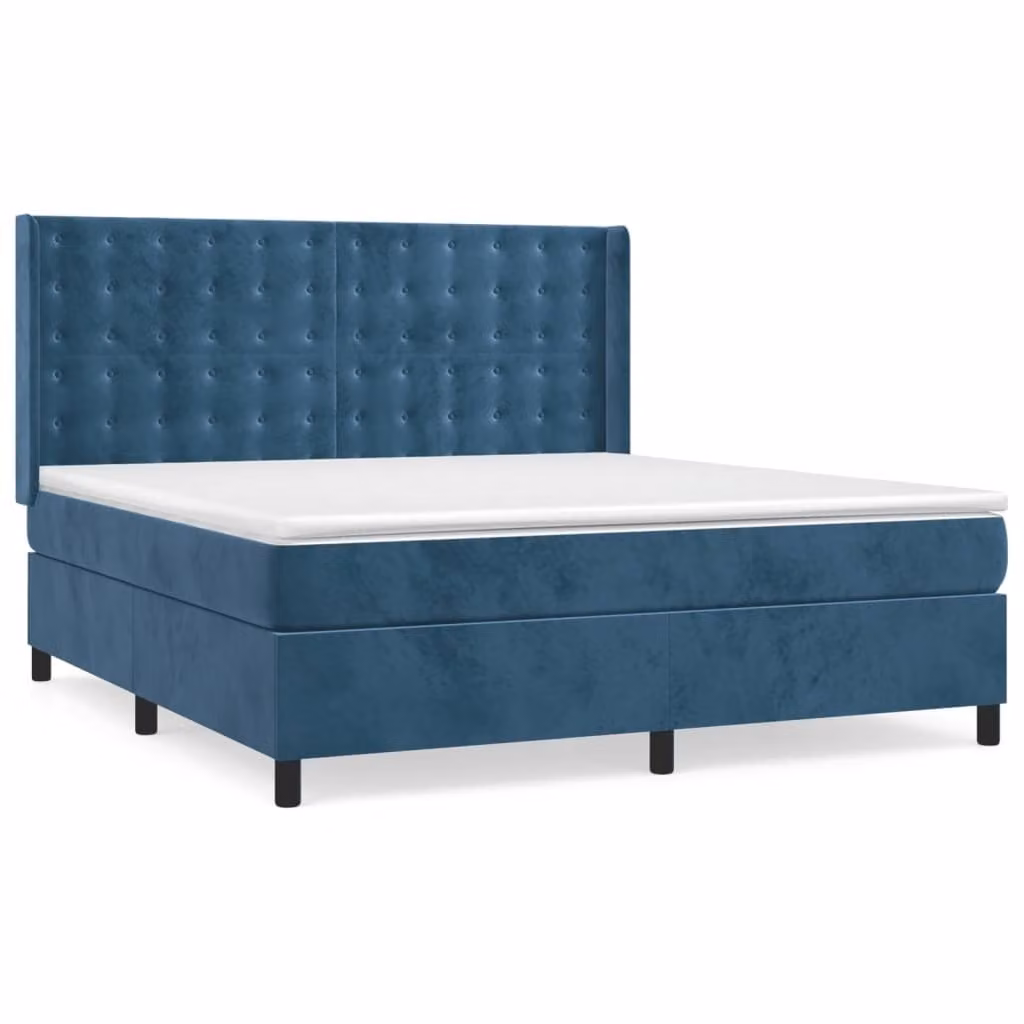 Giroletto a Molle con Materasso Blu Scuro 160x200 cm in Velluto