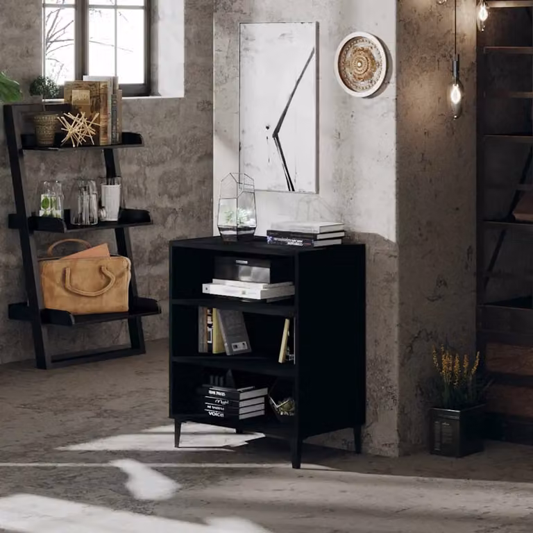Credenza moderna vidaXL in legno e metallo nera L: 57 cm, P: 35 cm, H: 70 cm