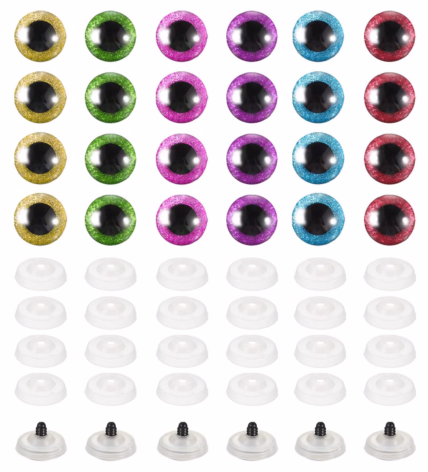 Occhi di sicurezza riflettenti da 18 mm, confezione da 36 pezzi, 6 colori, ideali per lavori di bricolage
