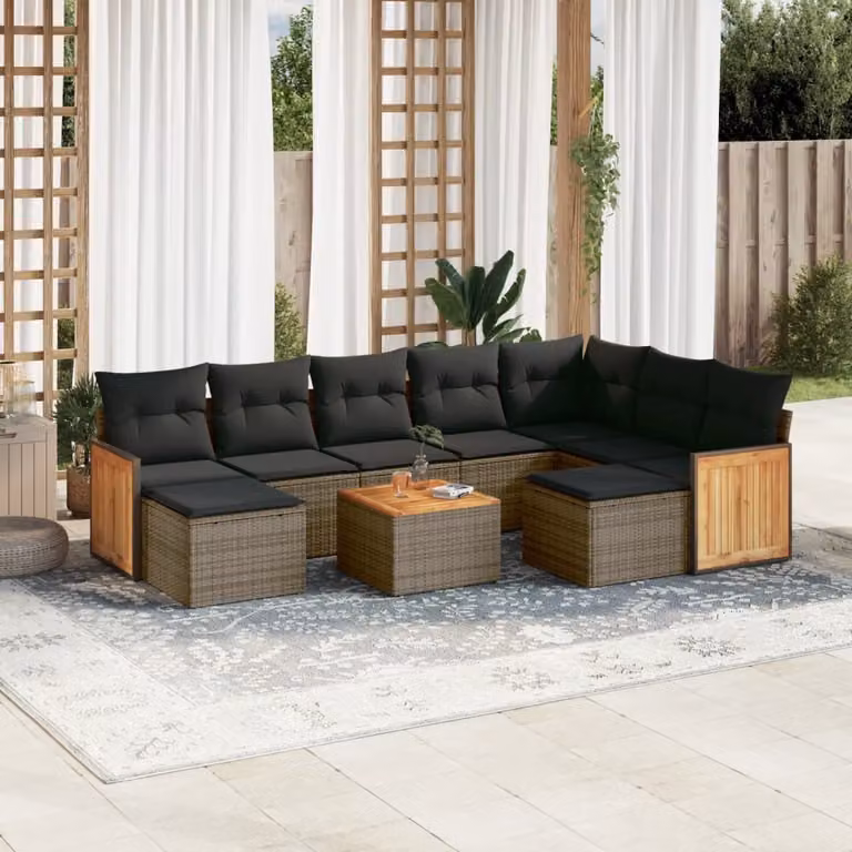 Maison Exclusive - Set Divano da Giardino 10 pz con Cuscini Grigio in Polyrattan