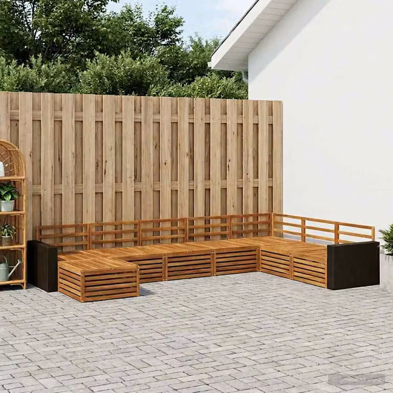 vidaXL Set di divani da esterno 8 pz in legno di acacia massello marrone con cuscini inclusi