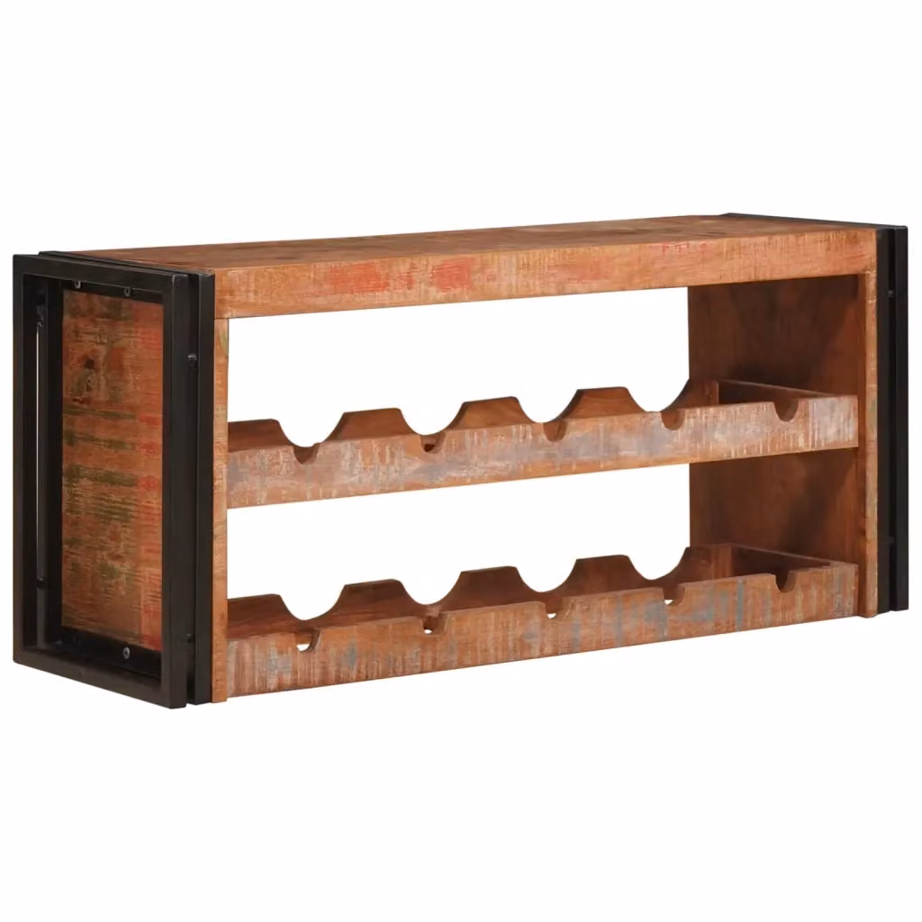 Portabottiglie in legno massello riciclato e metallo stile industrial marrone L/P/H: 100 x 45 x 33 cm – 2
