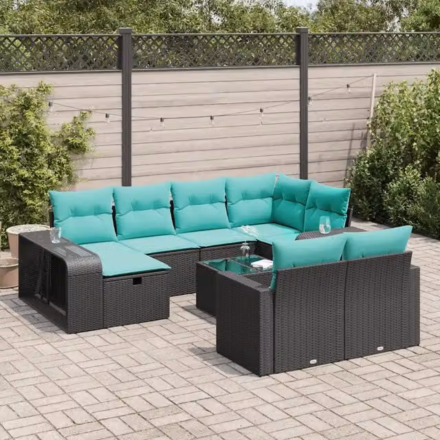 Set Divani da Giardino 11 pz con Cuscini in Polyrattan Nero 3326071