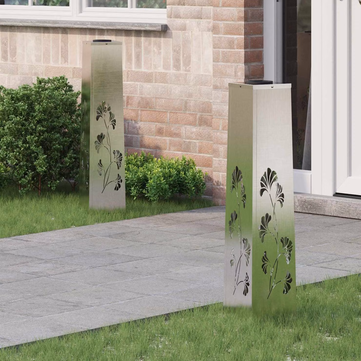 Set di 2 faretti LED solari vidaXL per sentieri e giardino, colore argento, H x L x P: 80 x 18 x 18 cm, luce bianco caldo