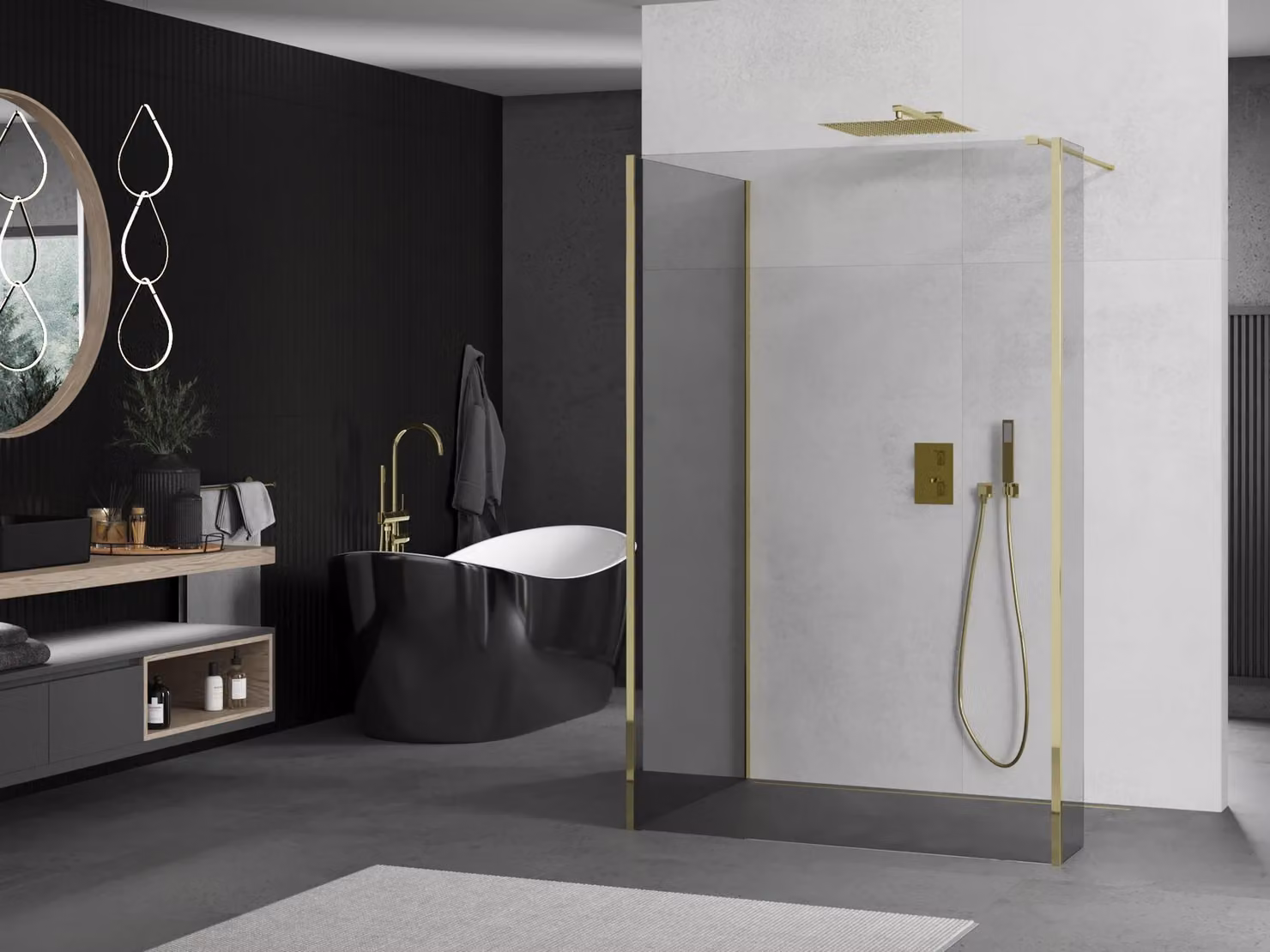 Mexen Kioto parete doccia Walk-in 110 x 70 x 30 cm, trasparente, oro - 800-110-070-221-50-00-030