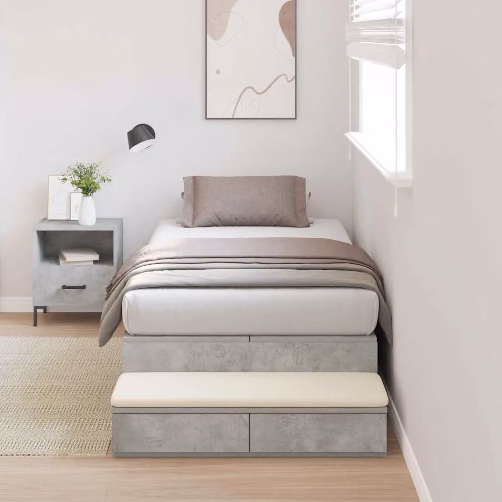 vidaXL Struttura letto con contenitore e cassetti in legno e MDF, Grigio, 100 x 200 cm