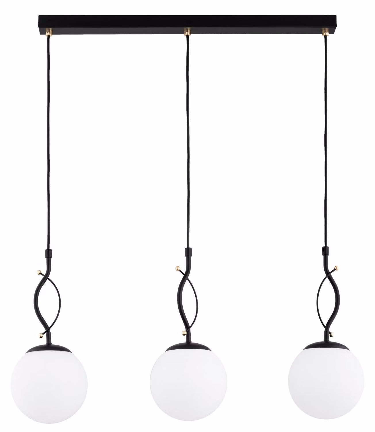 Lampada a sospensione con dettagli dorati PANDA nera 3xE14x10W in metallo, dimensioni: 90x15x65 cm, IP20 Alfa