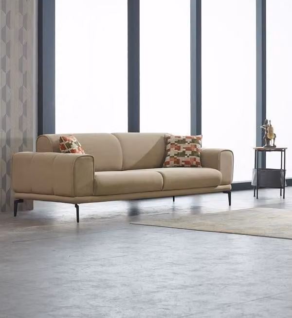 Luxus Stoffsofa Dreisitzer Sofa 3 Sitzer Polstersofa Couch Beige Stoff