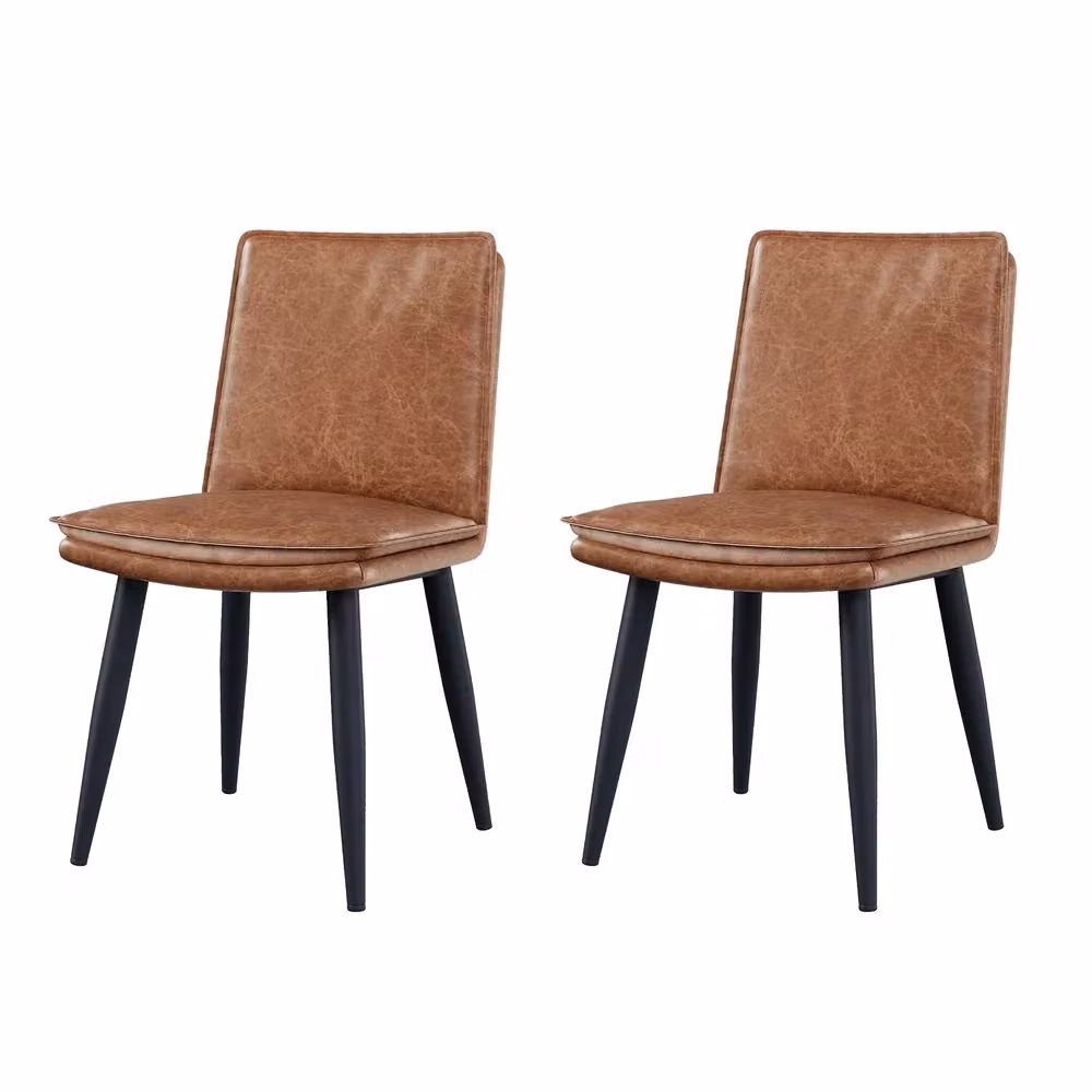 Set di 2 sedie da pranzo Minimal in similpelle marrone con gambe in metallo stile moderno – 2