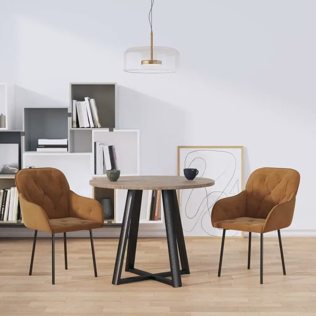 Set di 2 sedie da pranzo moderne in velluto marrone con braccioli per soggiorno e cucina – 2