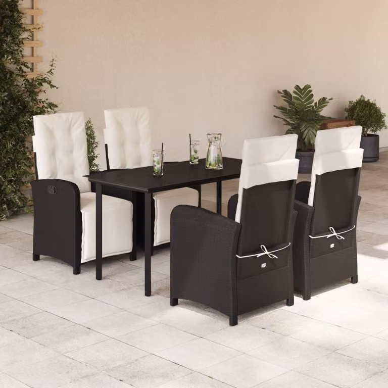 Set da Pranzo da Giardino vidaXL 5 pz in Polyrattan Nero con Piano in Vetro