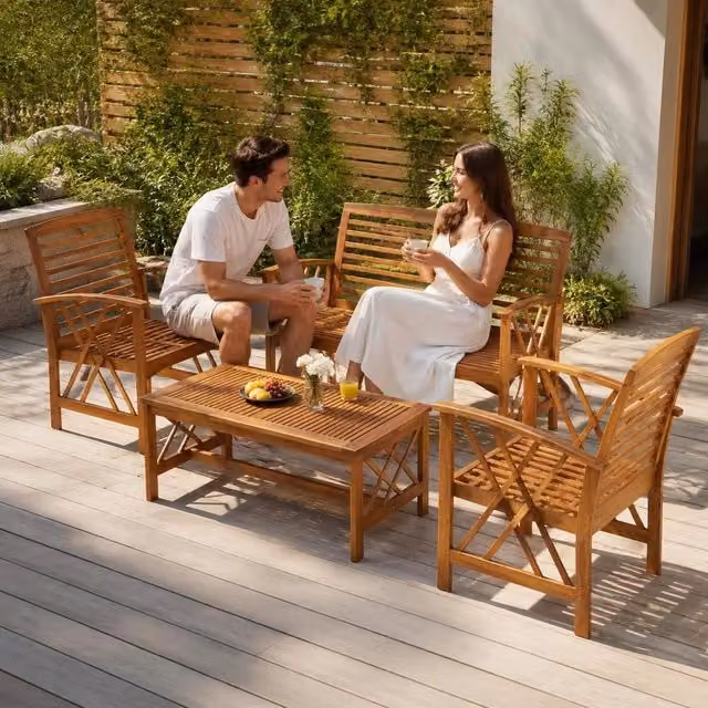 4-piece Garden Lounge Set Made Of Solid Acacia Wood