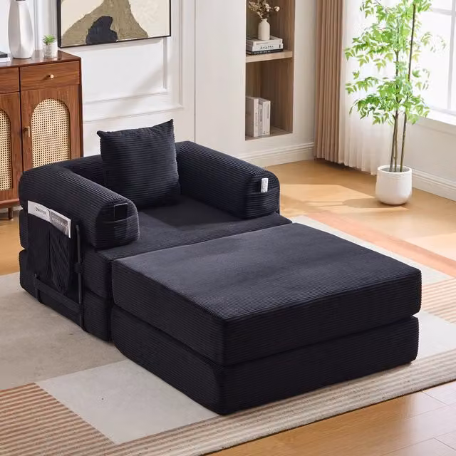 Poltrona Relax con Poggiapiedi e Cuscino ¨C Xylo ¨C Tessuto a Coste, Braccioli, Struttura in Metallo