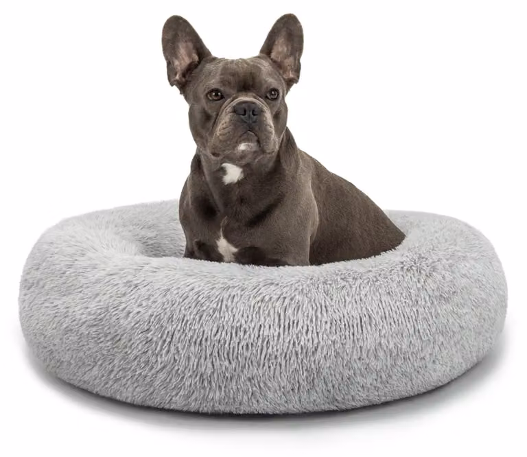 lionto Donut dog bed, divano rotondo per cani con rivestimento in peluche e borchie antiscivolo, morbido e accogliente, diametro 70 cm, grigio chiaro