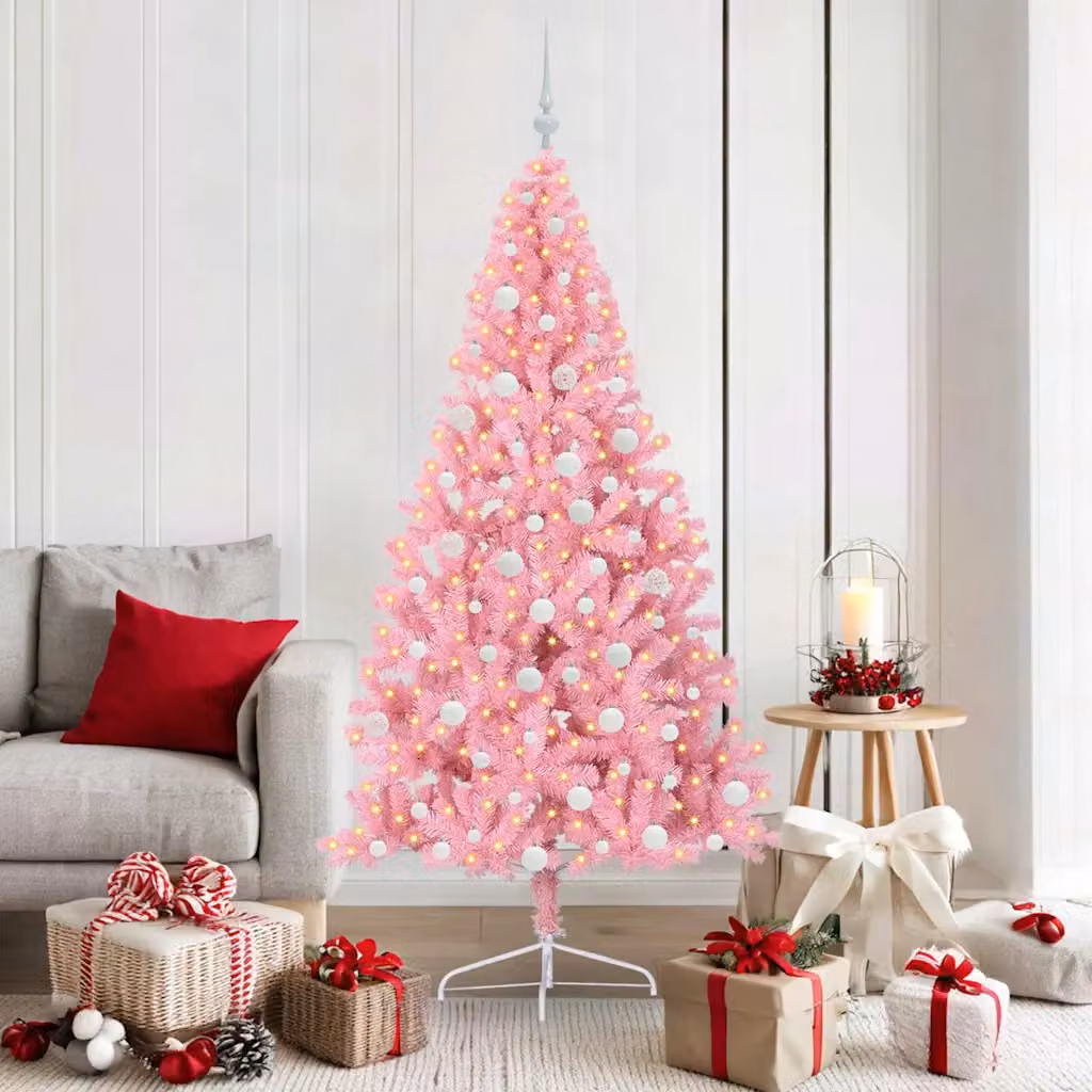 vidaXL Albero di Natale artificiale con luci integrate Rosa 180 cm PVC