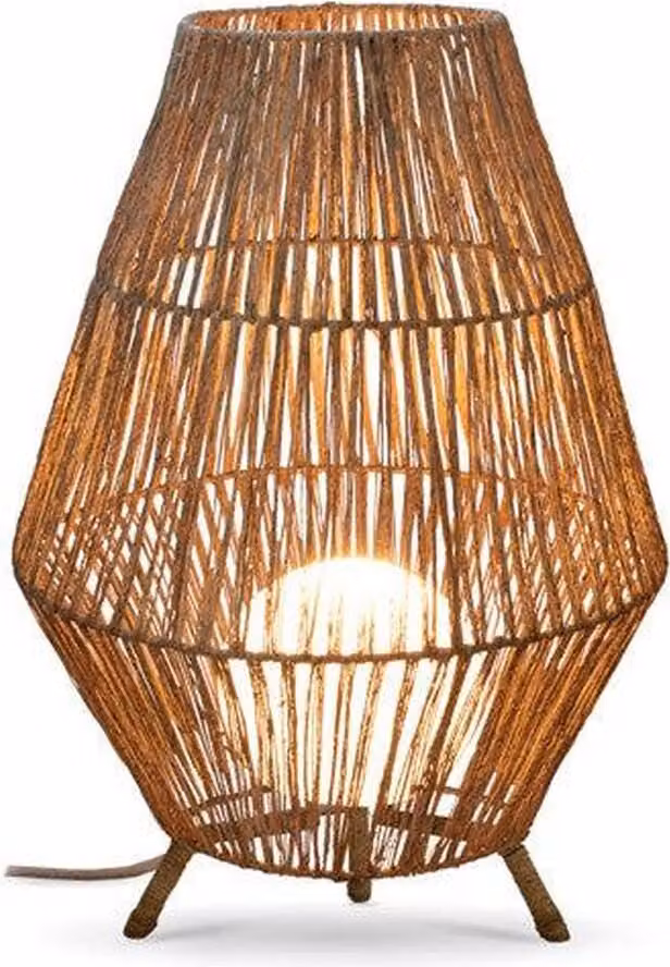 Lampada da tavolo in rattan Ø 48 cm H: 72 cm treppiede grande naturale cavo E27 interruttore lampada da comodino