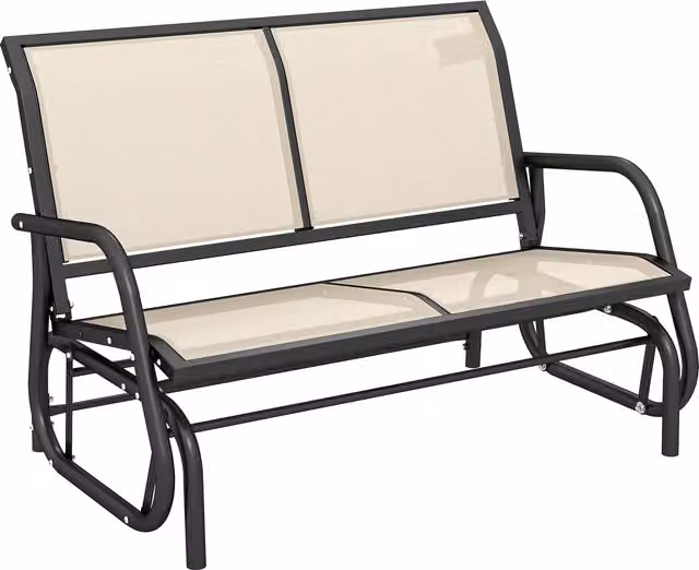 Outsunny Panchina a Dondolo da Giardino a 2 Posti in Metallo e Tessuto a Rete Traspirante, 120x70x85cm, Beige