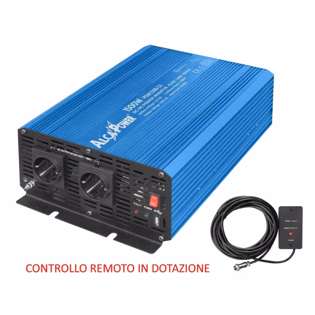 Inverter Alca Power IRP1500-12 a onda sinusoidale pura 1500W, Input 12V DC, Output 220V AC, Blu – 2