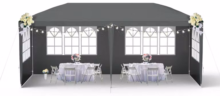 QEENTOE, gazebo da giardino 3x6 metri, antracite, tenda in polietilene impermeabile con 6 pareti laterali, porta con cerniera, tenda per eventi in giardino