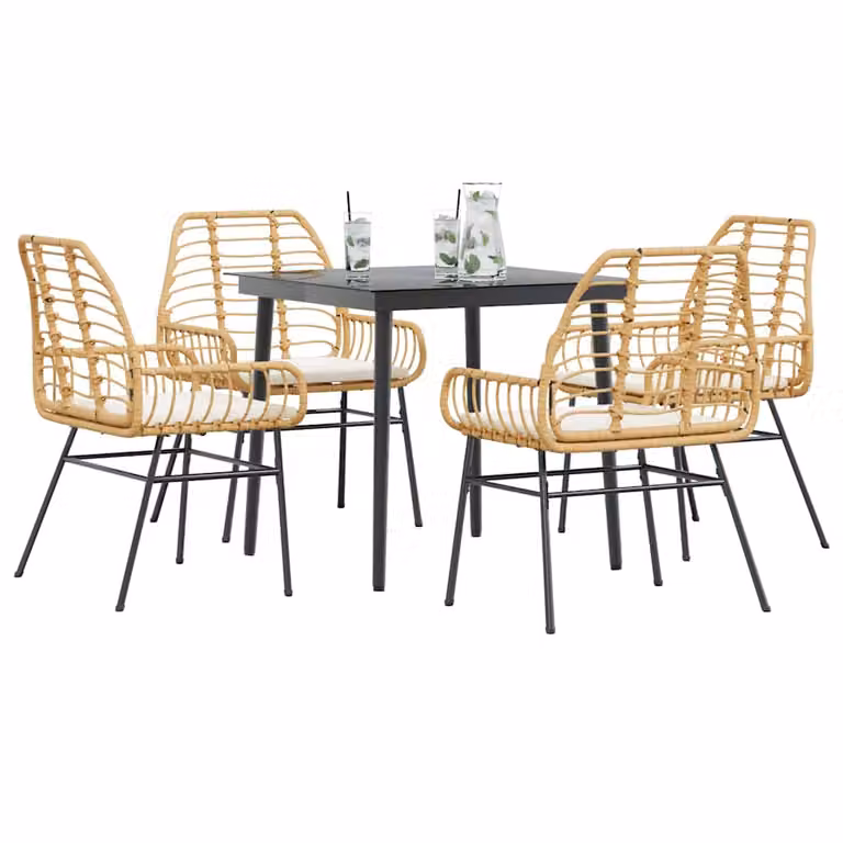 Set da pranzo da giardino vidaXL in polyrattan con tavolo in vetro e 5 pezzi con cuscini