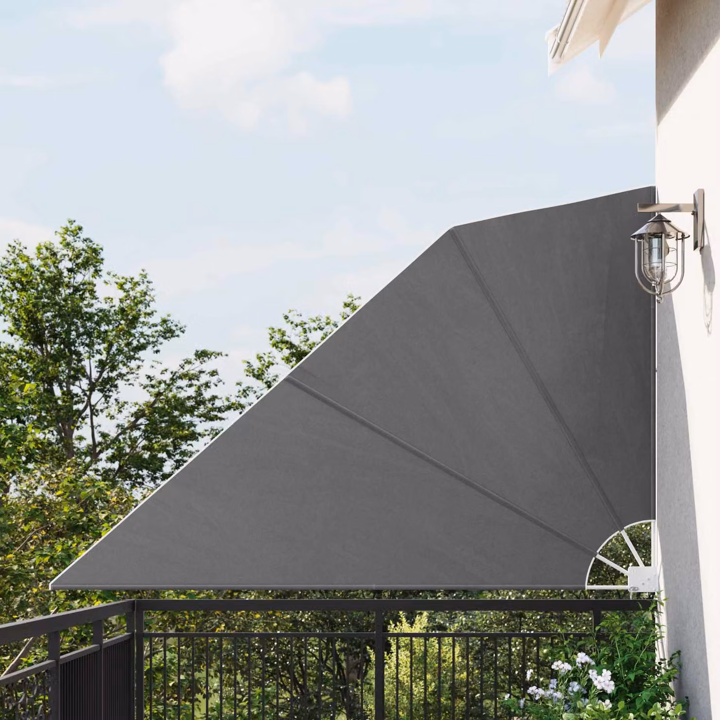 Schermo di privacy per balcone vidaXL in poliestere e acciaio, grigio, L: 160 cm, H: 240 cm