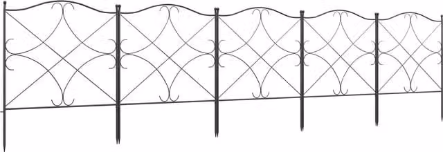 Recinzione esterna in metallo Outsunny a 5 pannelli con paletti, Nera, L: 305 cm, H: 62 cm