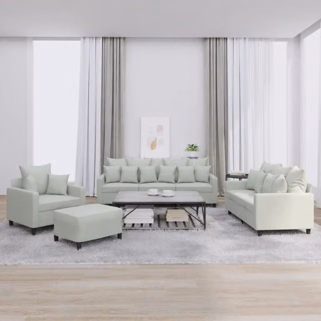 Set di divani moderno vidaXL in velluto grigio composto da divano a 3 posti, divano a 2 posti, pouf e cuscini coordinati – 1
