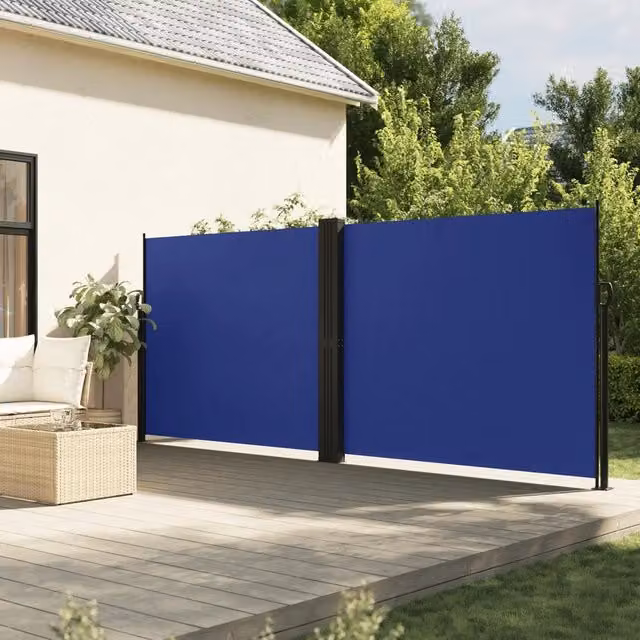 Tenda da sole laterale retrattile vidaXL in poliestere e acciaio, colore blu, L: 600 cm, H: 180 cm – 1