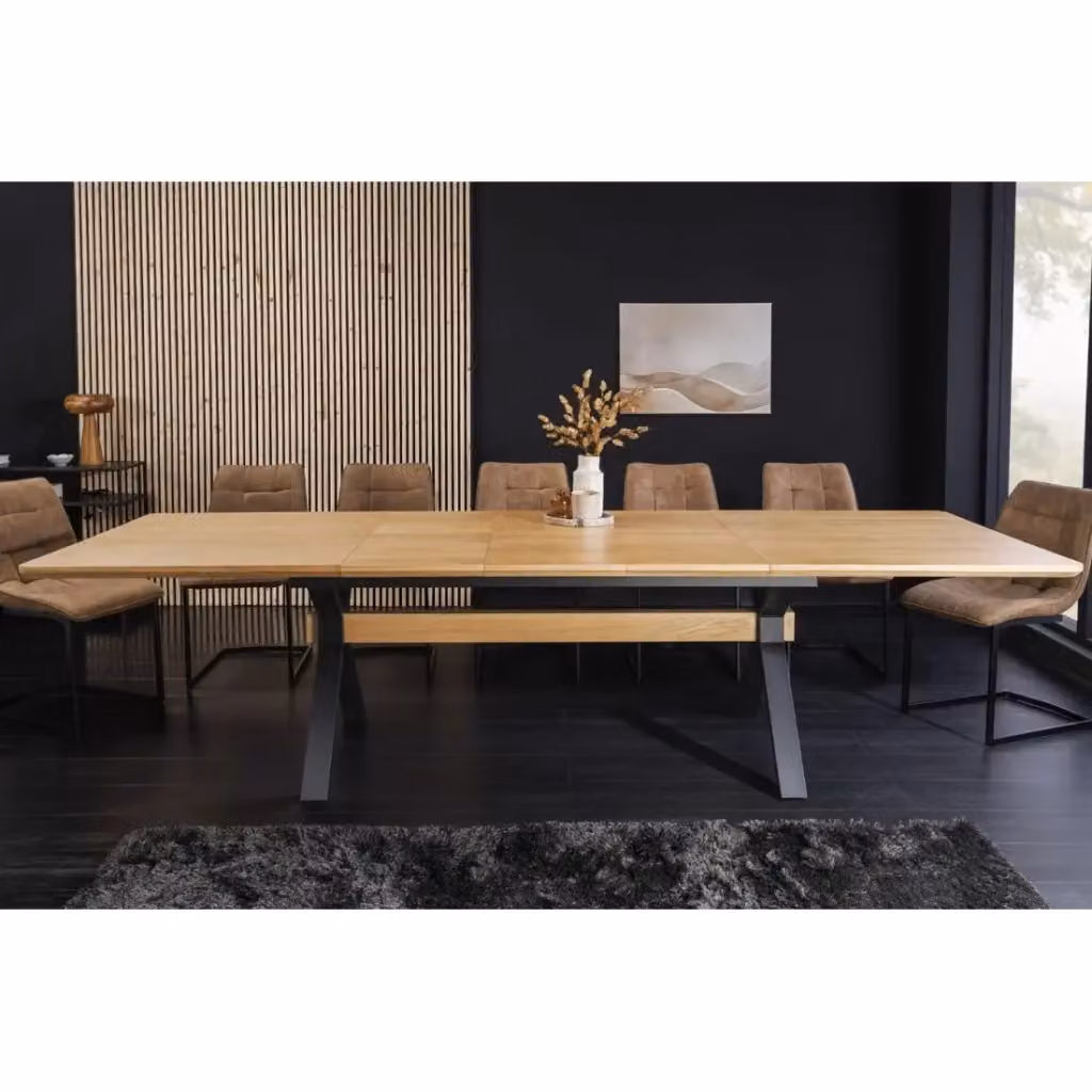 Tavolo da pranzo estensibile RADIAM Meublorama in MDF impiallacciato quercia e metallo, L: 180-300 cm, P: 120 cm, H: 76 cm – 2