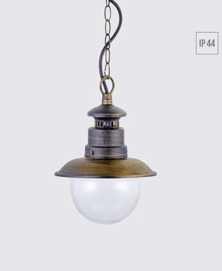 Lampada a sospensione LIMASSOL 1xE27/40W,IP44, nero antico/oro L: 215, L: 215, H: 900, dimmerabile