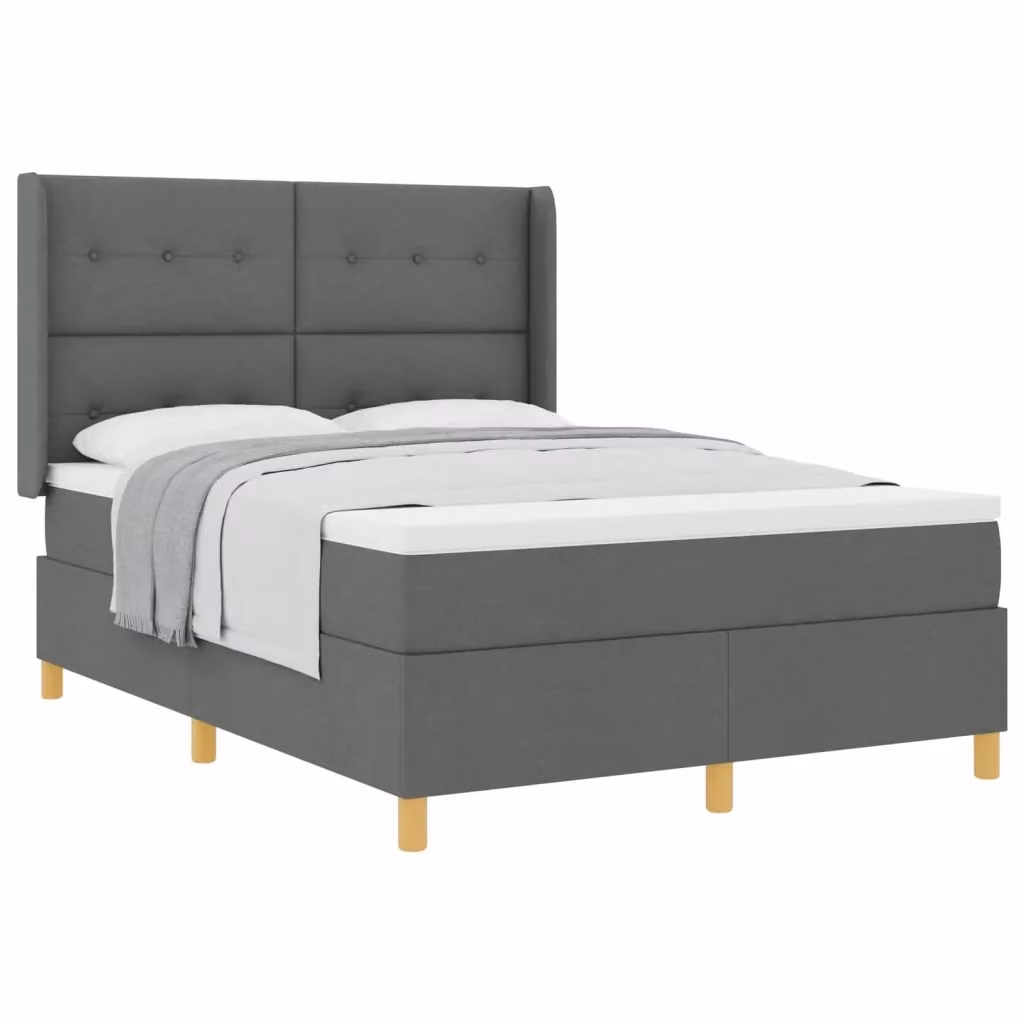 Letto a molle moderno vidaXL con testiera imbottita in tessuto grigio e dettagli oro, L/P/H: 140 x 190 x 128 cm – 2